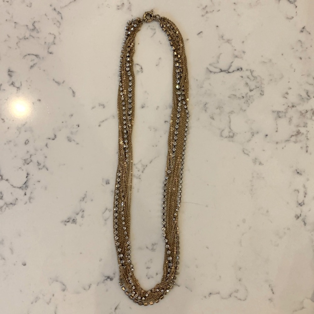 J.Crew Twisted Crystal and Chain Gold Necklace